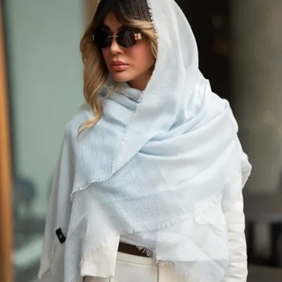 شال نخی دو جزیی ساده رنگی دستک کنفی