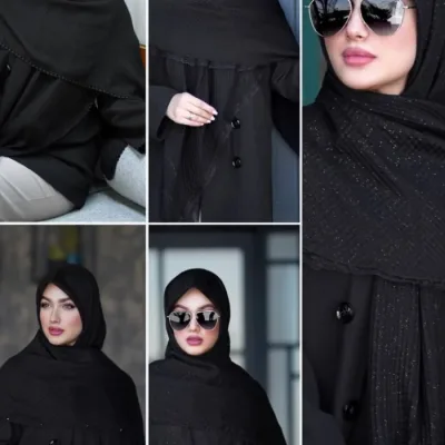 روسری نخ گیپور عدسی پانچ مشکی جت بلک