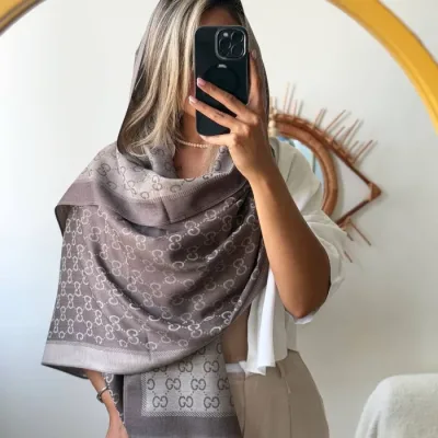 شال کشمیر قهوه‌ای و مشکی