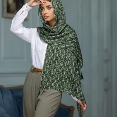 شال نخ سیاهرنگ منگوله دار قواره 60 در 190