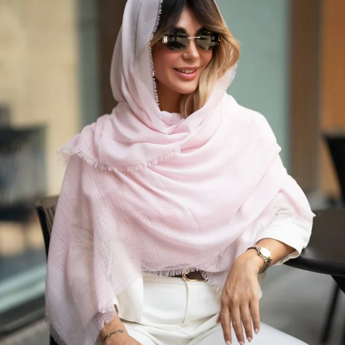 شال نخی دو جزیی ساده رنگی دستک کنفی