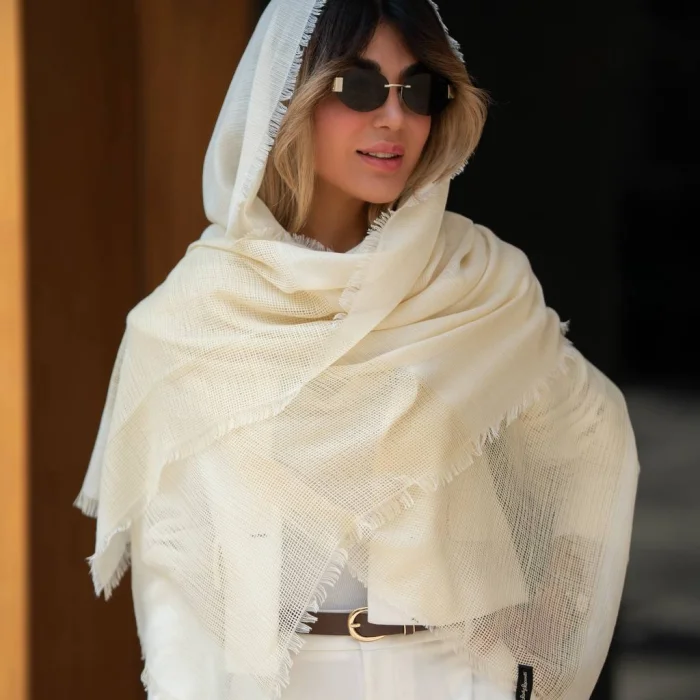 شال نخی دو جزیی ساده رنگی دستک کنفی
