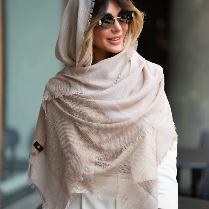 شال نخی دو جزیی ساده رنگی دستک کنفی