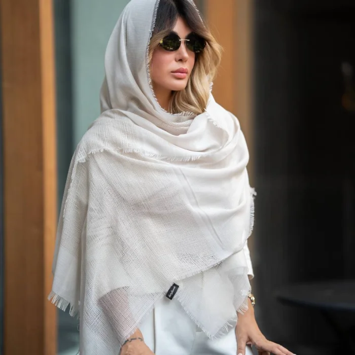شال نخی دو جزیی ساده رنگی دستک کنفی