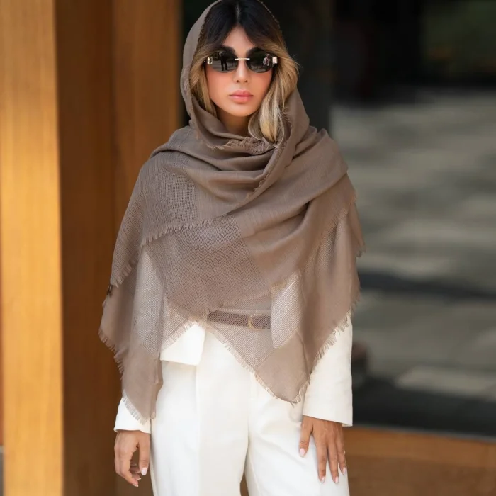 شال نخی دو جزیی ساده رنگی دستک کنفی