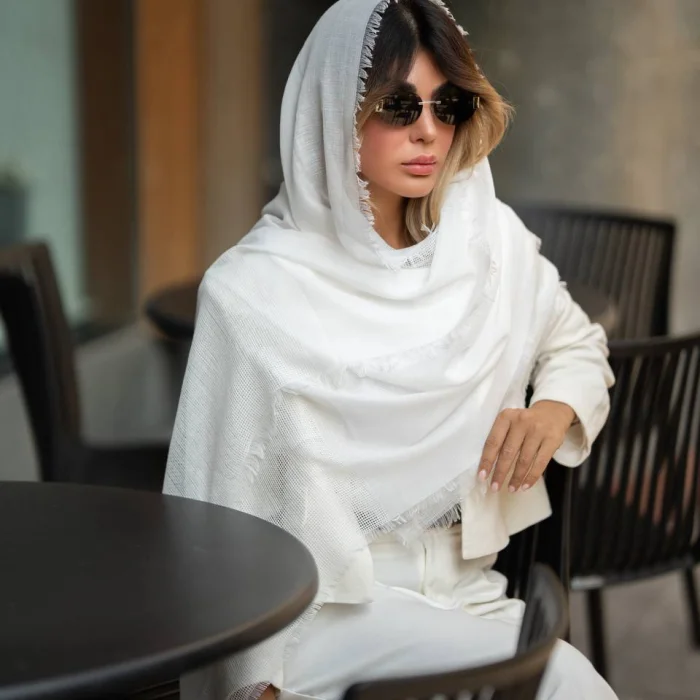 شال نخی دو جزیی ساده رنگی دستک کنفی