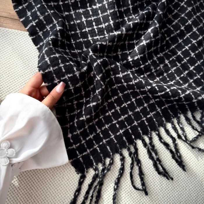 🧣شال موهر پک مشکی سفید