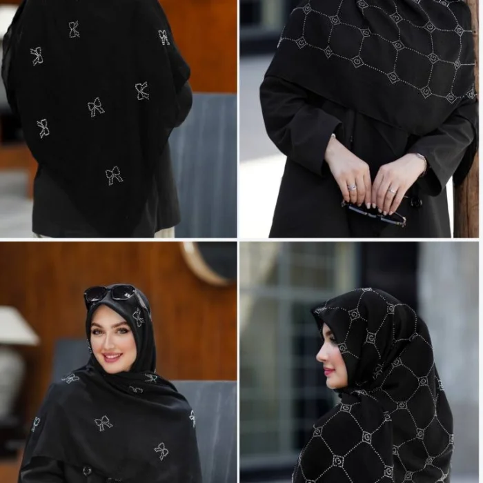 روسری نگین طرح گوچی مشکی