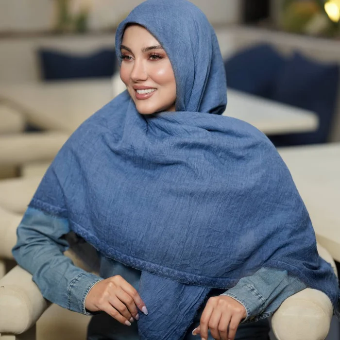 روسری وال سنگشور گلدوزی شده با حاشیه دانتل وارداتی