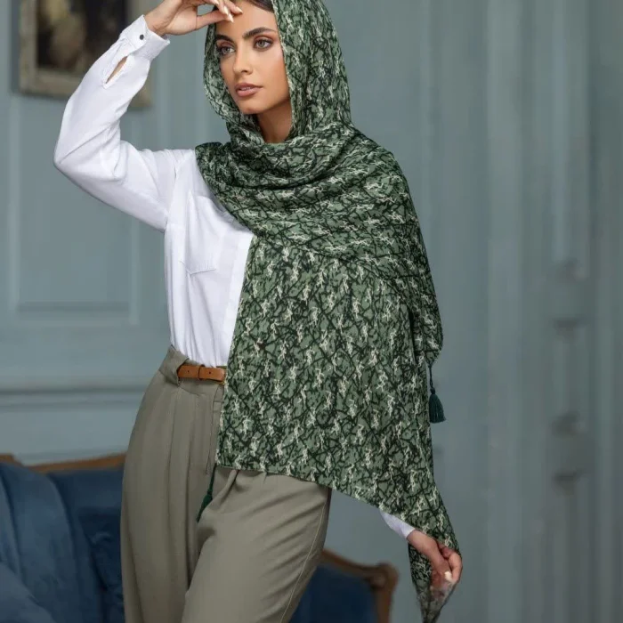 شال نخ سیاهرنگ منگوله دار قواره 60 در 190