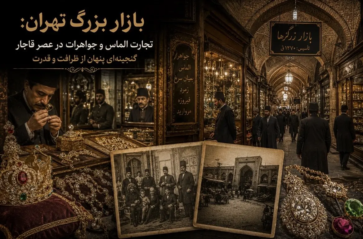 بازار بزرگ تهران: تجارت الماس و جواهرات در عصر قاجار، گنجینه‌ای پنهان از ظرافت و قدرت