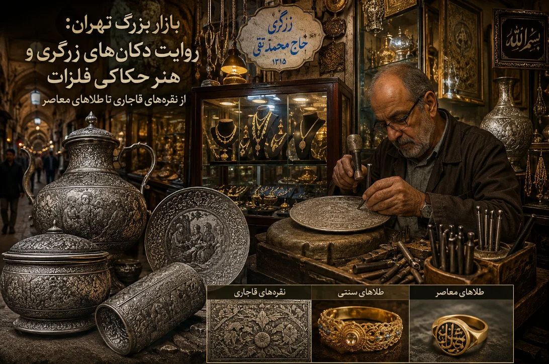 بازار بزرگ تهران: روایت دکان‌های زرگری و هنر حکاکی فلزات؛ از نقره‌های قاجاری تا طلاهای معاصر