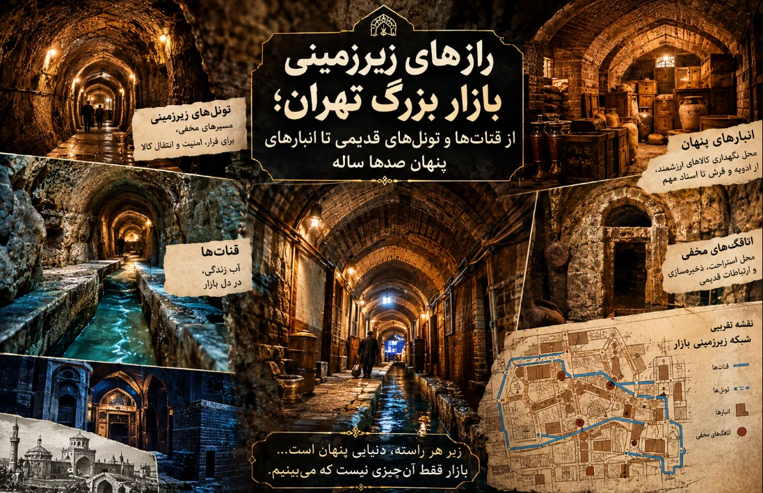 رازهای زیرزمینی بازار بزرگ تهران؛ از قنات‌ها و تونل‌های قدیمی تا انبارهای پنهان صدها ساله